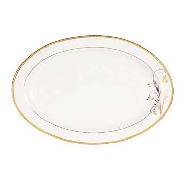Lorren Home Trends La Luna Bone China 57-Piece 24K Gold Floral Design Dinnerware Set, Service for 8