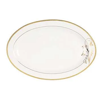 Lorren Home Trends La Luna Bone China 57-Piece 24K Gold Floral Design Dinnerware Set, Service for 8