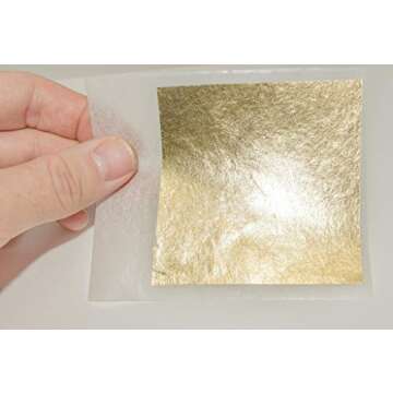 Slofoodgroup 24 Karat Edible Gold Leaf, Firm Transfer Gold Sheets (Hard Press Transfer Sheets) 25 Sheets per Book, 3.15 in. by 3. 15 in. Hard Press Transfer Sheets
