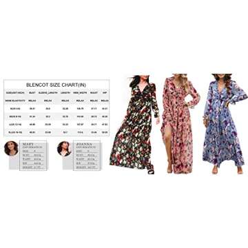 BLENCOT Women's Casual Boho Floral Printed Deep V Neck Loose Long Sleeve Long Evening Dress Ruched Cocktail Party Maxi Wedding Dress Pink Peach Small
