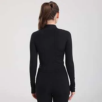 ZHENWEI Women's Yoga Jacket 1/2 Zip Athletic Long Sleeve Running Top with Thumb Holes Black M