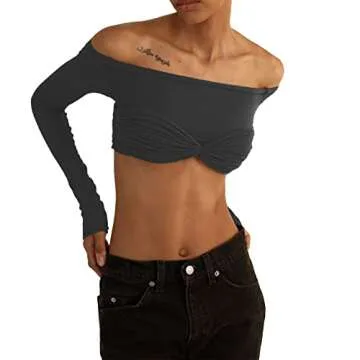 Women’s Sexy Crop Tops – Knit Mesh Off Shoulder Style