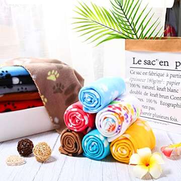 Tegeme 12 Pieces Fleece Blankets for Pets Dog Puppy Paw Print Cat Bedding Cover Blanket for Small Animals Pig Cage Liner Sleep Mat Pad Kitten Soft Warm(Cute Style,39 x 28 Inches)