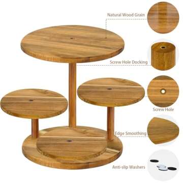 HZE 4 Tier Cupcake Stand, Farmhouse Wood Cake Stand with Tiered Tray Decor, Round Cupcake Display St...