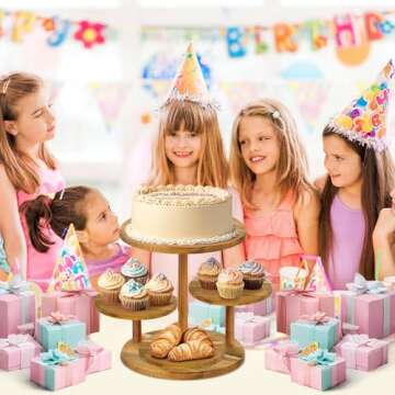 HZE 4 Tier Cupcake Stand, Farmhouse Wood Cake Stand with Tiered Tray Decor, Round Cupcake Display Stand for 50 Cupcakes for Birthday Graduation Baby Shower Tea Party