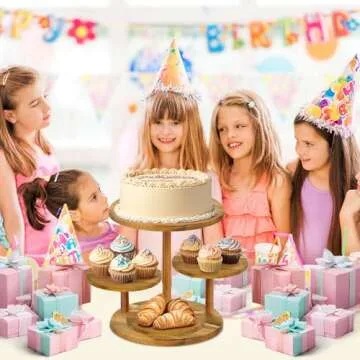 HZE 4 Tier Cupcake Stand, Farmhouse Wood Cake Stand with Tiered Tray Decor, Round Cupcake Display Stand for 50 Cupcakes for Birthday Graduation Baby Shower Tea Party