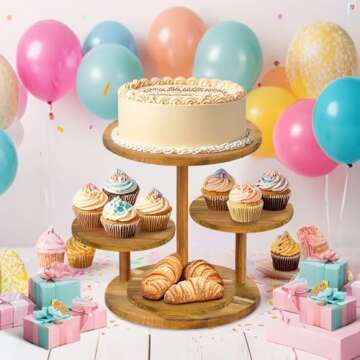 HZE 4 Tier Cupcake Stand, Farmhouse Wood Cake Stand with Tiered Tray Decor, Round Cupcake Display Stand for 50 Cupcakes for Birthday Graduation Baby Shower Tea Party