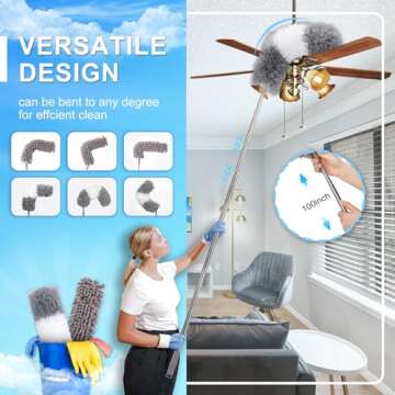 Dusters for Cleaning High Ceiling Fan(9pcs), Microfiber Duster with Extension Pole 30-100 Inches, Wa...