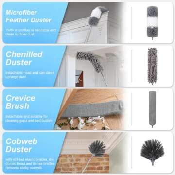Versatile 9 Pcs Dusters Kit with Extendable Pole for Easy Cleaning
