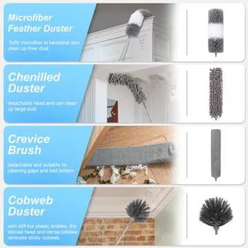 Versatile 9 Pcs Dusters Kit with Extendable Pole for Easy Cleaning