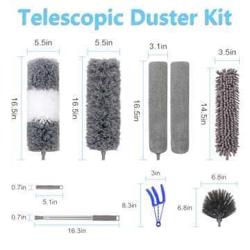 Versatile 9 Pcs Dusters Kit with Extendable Pole for Easy Cleaning