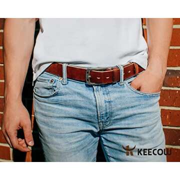 KEECOW Men's 100% Italian Cow Leather Belt with Anti-Scratch Buckle, Packed in a Box