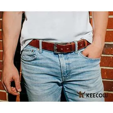 KEECOW Men's 100% Italian Cow Leather Belt with Anti-Scratch Buckle, Packed in a Box