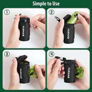 FURHAB Dog Poop Bag Holder for Leash Doggie Waste Bag Dispenser Soft Fabric Puppy Potty Carrier Small Doggy Zipper Pouch with Carabiner Clip with 1 Roll of Pet Trash Bags, Black