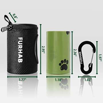 FURHAB Dog Poop Bag Holder for Leash Doggie Waste Bag Dispenser Soft Fabric Puppy Potty Carrier Small Doggy Zipper Pouch with Carabiner Clip with 1 Roll of Pet Trash Bags, Black