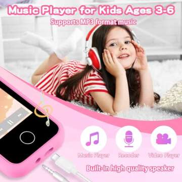 Nikuku Kids Phone for Girls, Christmas Birthday Gift for 3 4 5 6 7 8 9 Year Old, Children Pretend Smart Cellphone Toy with Dual Camera, Touchscreen, Learning Game, Music Player, 8GB Card(Pink)