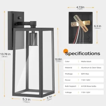 Elegant Dusk to Dawn Outdoor Wall Light Fixtures 2-Pack