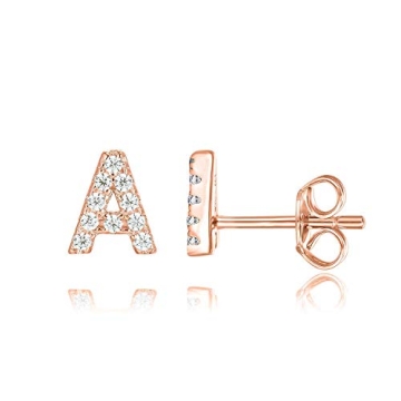 PAVOI 14K Rose Gold Plated CZ Alphabet Letter Earrings | Personalized Initial Earrings for Women