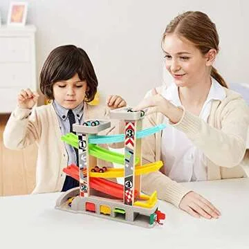 TOP Bright Toddler Wooden Race Ramp for Ages 2-4