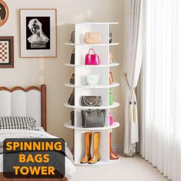SpaceAid Rotating Shoe Rack 6 Tier Organizer, High Bottom Design Shoe Tower Spinning Storage Lazy Susan, Revolving Rack 360, Closet Handbag Display Rotate Organizers (White)