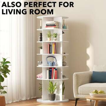 SpaceAid Rotating Shoe Rack 6 Tier Organizer, High Bottom Design Shoe Tower Spinning Storage Lazy Susan, Revolving Rack 360, Closet Handbag Display Rotate Organizers (White)