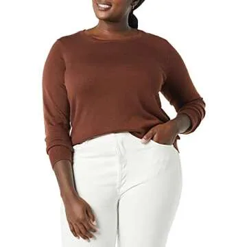 Amazon Essentials Women's Long-Sleeve Lightweight Crewneck Sweater (Available in Plus Size), Brown, Small