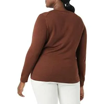 Amazon Essentials Women's Long-Sleeve Lightweight Crewneck Sweater (Available in Plus Size), Brown, Small