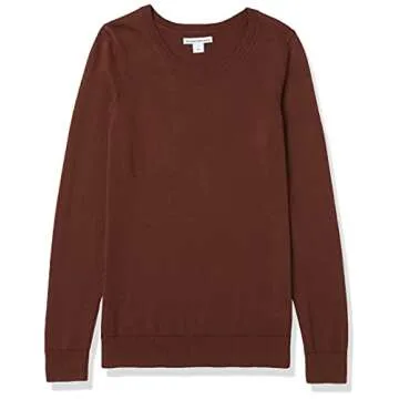 Amazon Essentials Women's Long-Sleeve Lightweight Crewneck Sweater (Available in Plus Size), Brown, Small