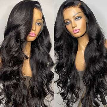 Mewill Lace Front Wigs Human Hair Body Wave Wigs for Black Women Human Hair Glueless 180% Density 13x4 Hd Lace Frontal Wig pre Plucked Human Hair with Baby Hair Natural Color 28 Inch