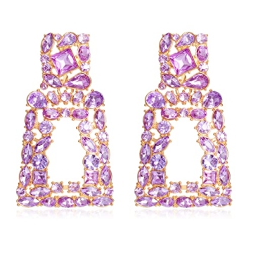 KELMALL Elegant Rhinestone Rectangle Dangle Earrings for Women - Sparkly Crystal Geometric Drop Stat...