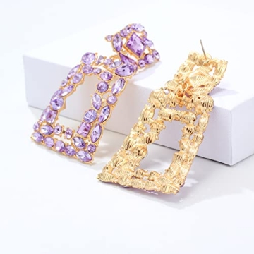 Stylish Rhinestone Rectangle Dangle Earrings for Women