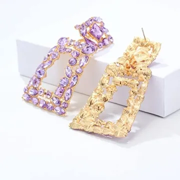 Stylish Rhinestone Rectangle Dangle Earrings for Women