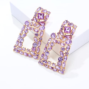 Stylish Rhinestone Rectangle Dangle Earrings for Women