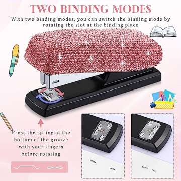 Bling Crystal Stapler Gift Sparkly Diamond Stapler for Desk Handmade Clay Rhinestone Machine Stapler Pretty Office Stationery Kit Stylish Accessory for Women Lady Christmas(Pink)