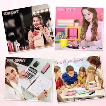 Bling Crystal Stapler Gift Sparkly Diamond Stapler for Desk Handmade Clay Rhinestone Machine Stapler Pretty Office Stationery Kit Stylish Accessory for Women Lady Christmas(Pink)