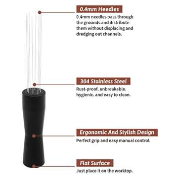 Ezebesta Upgraded WDT Tool with Good Packaging No Sharp Needles Coffee Grounds Needle Distributor 304 Stainless Steel for Espresso Stirring Distribution (Black)