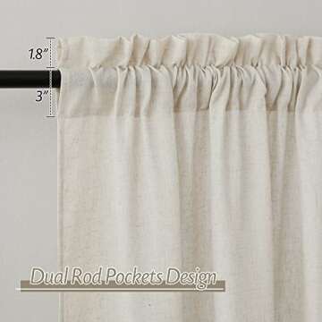 RYB Home Linen Semi Sheer Curtains Flax Linen Blend Breathable Airy Window Drapes Soften Sunlight fo...