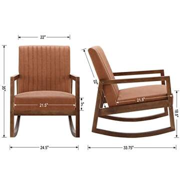 CIMOTA Leather Modern Rocking Chair Mid Century Armchair Upholstered Arm Chair with Padded Seat/Wood...