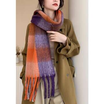 Wander Agio Winter Women Warm Scarf - Versatile Shawl & Blanket Thick Scarves in Colorful Plaid
