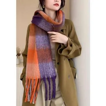 Wander Agio Winter Women Warm Scarf - Versatile Shawl & Blanket Thick Scarves in Colorful Plaid