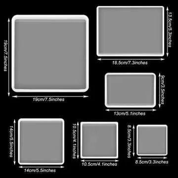 Patelai 6 Pieces Silicone Resin Tray Molds Assorted Shapes and Sizes Agate Coaster Resin Molds, Squa...