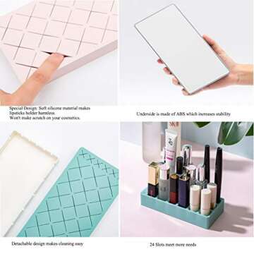 Lythor Silicone Lipstick Holder with 24 Slots - Pink