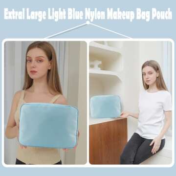 YogoRun Large Preppy Stuff Makeup Bag Travel Toiletry Bag for Women Cosmetic Pouch in Water-resistant Nylon with Four Pockets (XL,Light Blue)