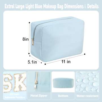 YogoRun Large Preppy Stuff Makeup Bag Travel Toiletry Bag for Women Cosmetic Pouch in Water-resistant Nylon with Four Pockets (XL,Light Blue)