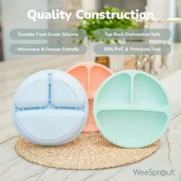 WeeSprout Silicone Plates for Toddlers - Unbreakable Design