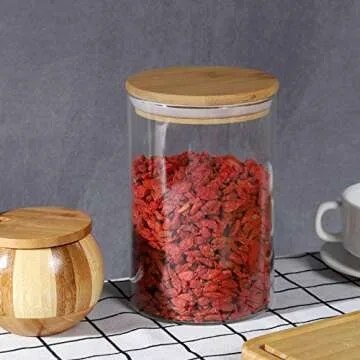 DANALLAN 4 Pack 24OZ Glass Storage Jars with Airtight Bamboo Lid Clear Airtight Storage Containers for Home Kitchen Preserving Seal Storage Grains Seeds Tea Coffee Flour Herbs Beans Salt Sugar