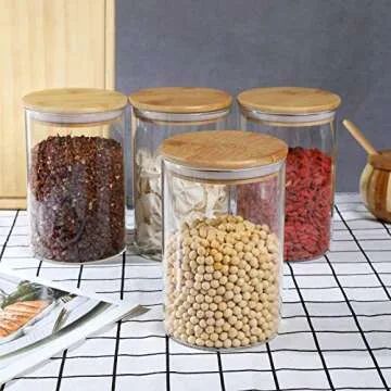 DANALLAN 4 Pack 24OZ Glass Storage Jars with Airtight Bamboo Lid Clear Airtight Storage Containers for Home Kitchen Preserving Seal Storage Grains Seeds Tea Coffee Flour Herbs Beans Salt Sugar