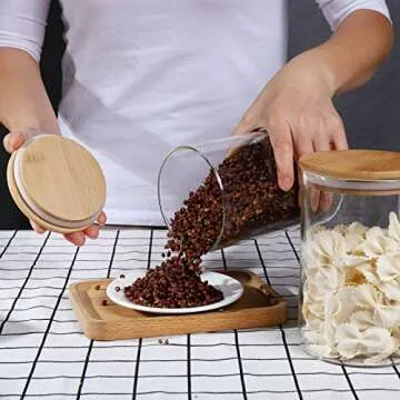 DANALLAN 4 Pack 24OZ Glass Storage Jars with Airtight Bamboo Lid Clear Airtight Storage Containers for Home Kitchen Preserving Seal Storage Grains Seeds Tea Coffee Flour Herbs Beans Salt Sugar