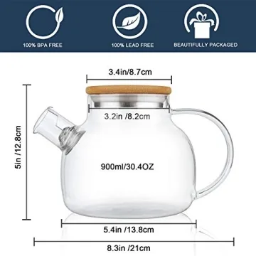Cnglass Borosilicate Glass Teapot, 30.4oz Stovetop Safe