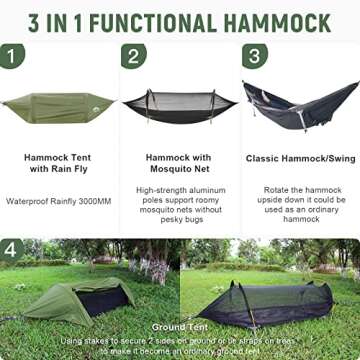 Night Cat Reliable 3 in 1 Hammock Tent for Camping